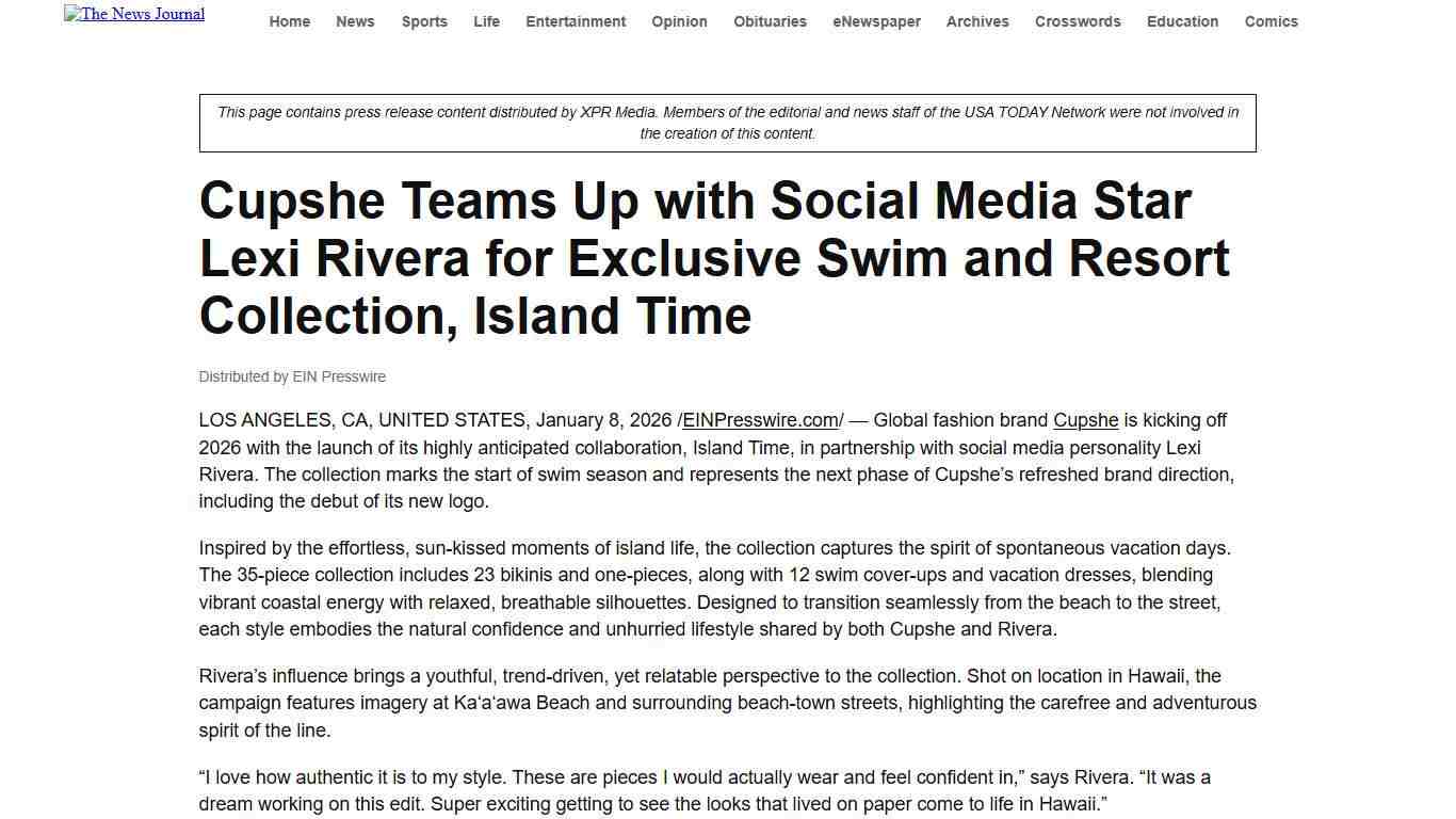 Cupshe Teams Up with Social Media Star Lexi Rivera for Exclusive Swim and Resort Collection, Island Time - Delaware Online The News Journal